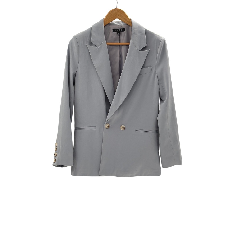 FORE Blazer Suit Jacket Women Size Small Light Blue Oversized Double Breasted